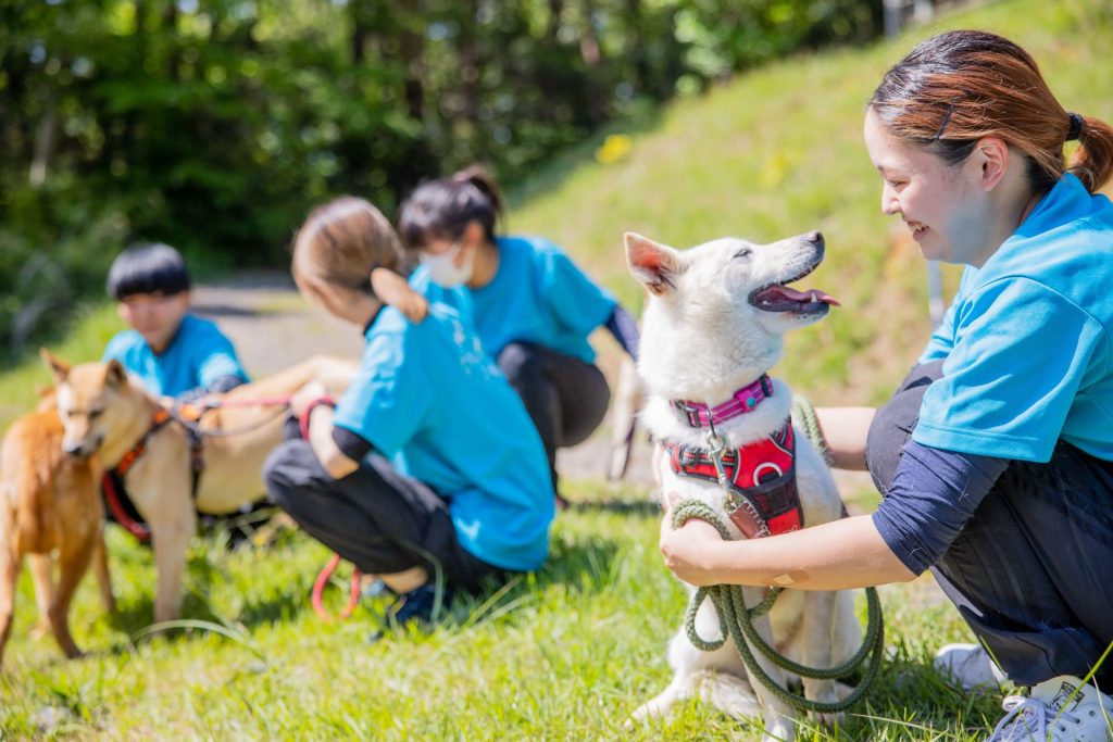 写真：人馴れトレーニングを通して仲良しになった、保護犬とトレーナー